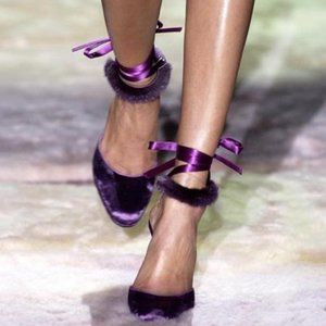 Vintage Gucci Velvet & Mink shoes NIB